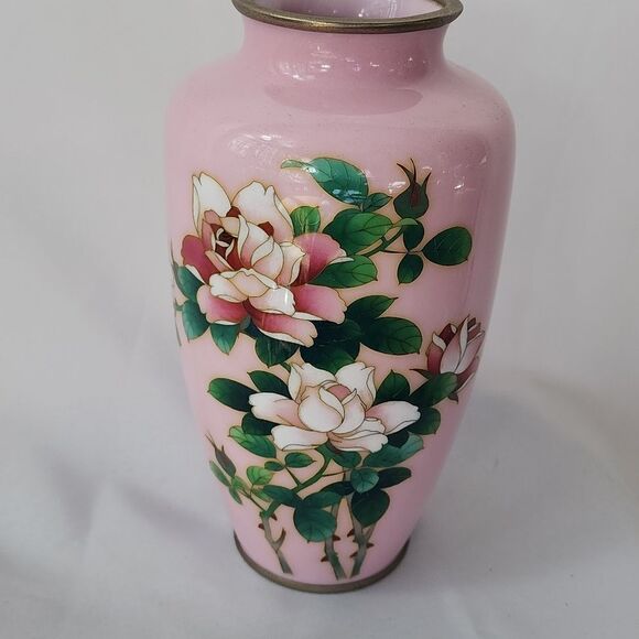 Vintage Pink Floral Cloissone Enamel Vase MCM Japan Coquette - Picture 2 of 12